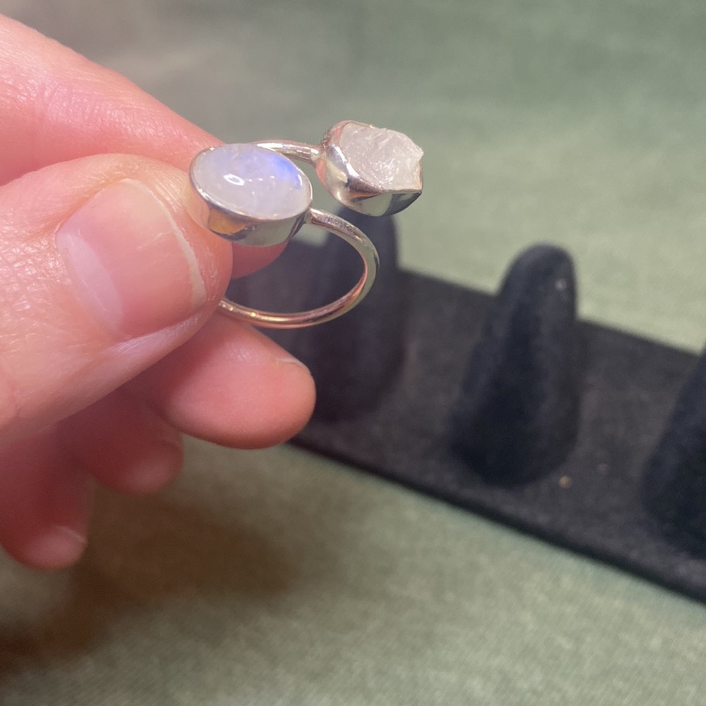 Solid Sterling Rainbow Moonstone Ring - image 3
